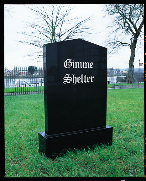 'Gimme Shelter', 2006, tombstone, 117 x 77 x 21,5 cm.  'Gimme Shelter', 2006, tombstone, 117 x 77 x 21,5 cm.