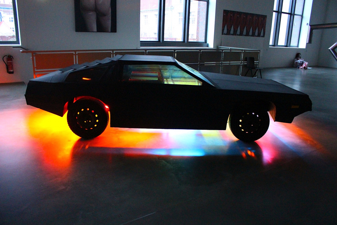 "2084", Delorean made from cardboard, carstereo, neon lights and smokemachine at Kindle Kunstmuseum, Berlin. Februari 2020 Groupshow; 'How Beautiful you are!' "2084", Delorean made from cardboard, carstereo, neon lights and smokemachine at Kindle Kunstmuseum, Berlin. Februari 2020 Groupshow; 'How Beautiful you are!'