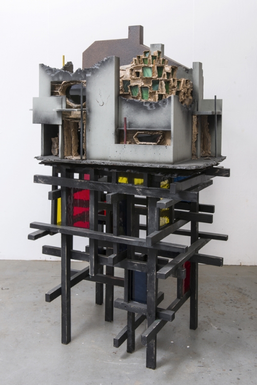 'Rietveld House', 2014, wood, epoxy, glass, plexiglass, steel and paint.
113 x 89 x 183 cm.  'Rietveld House', 2014, wood, epoxy, glass, plexiglass, steel and paint.
113 x 89 x 183 cm.