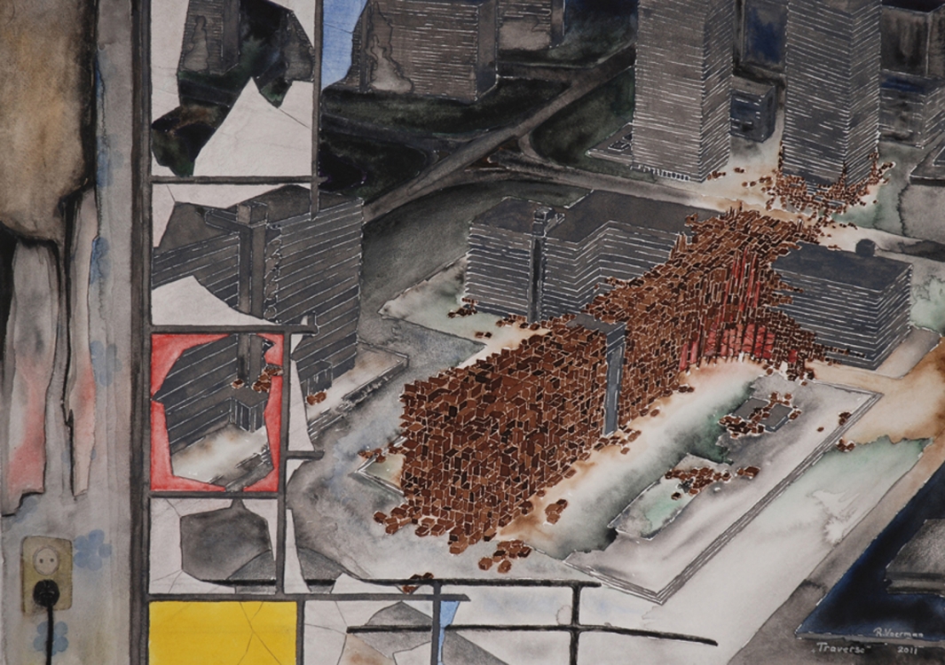 'Traverse', 2011, watercolor and pencil on paper, 71 x 51 cm. 'Traverse', 2011, watercolor and pencil on paper, 71 x 51 cm.