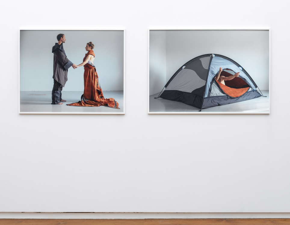 Couple 1 + Tent 1, Alicia Framis (2019) from series One Night Tent (2002) - Installed during Alone Together (2024) Couple 1 + Tent 1, Alicia Framis (2019) from series One Night Tent (2002) - Installed during Alone Together (2024)